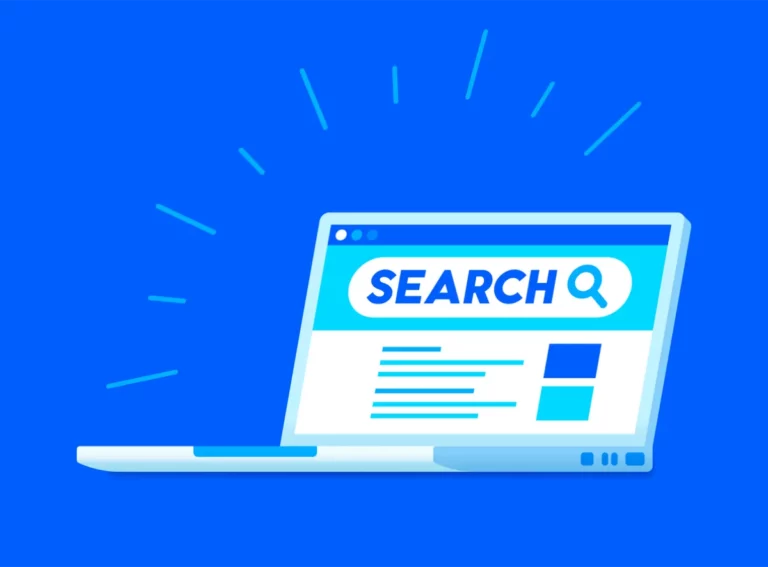 Illustration of AI powered search results on a laptop screen for small business search visibility